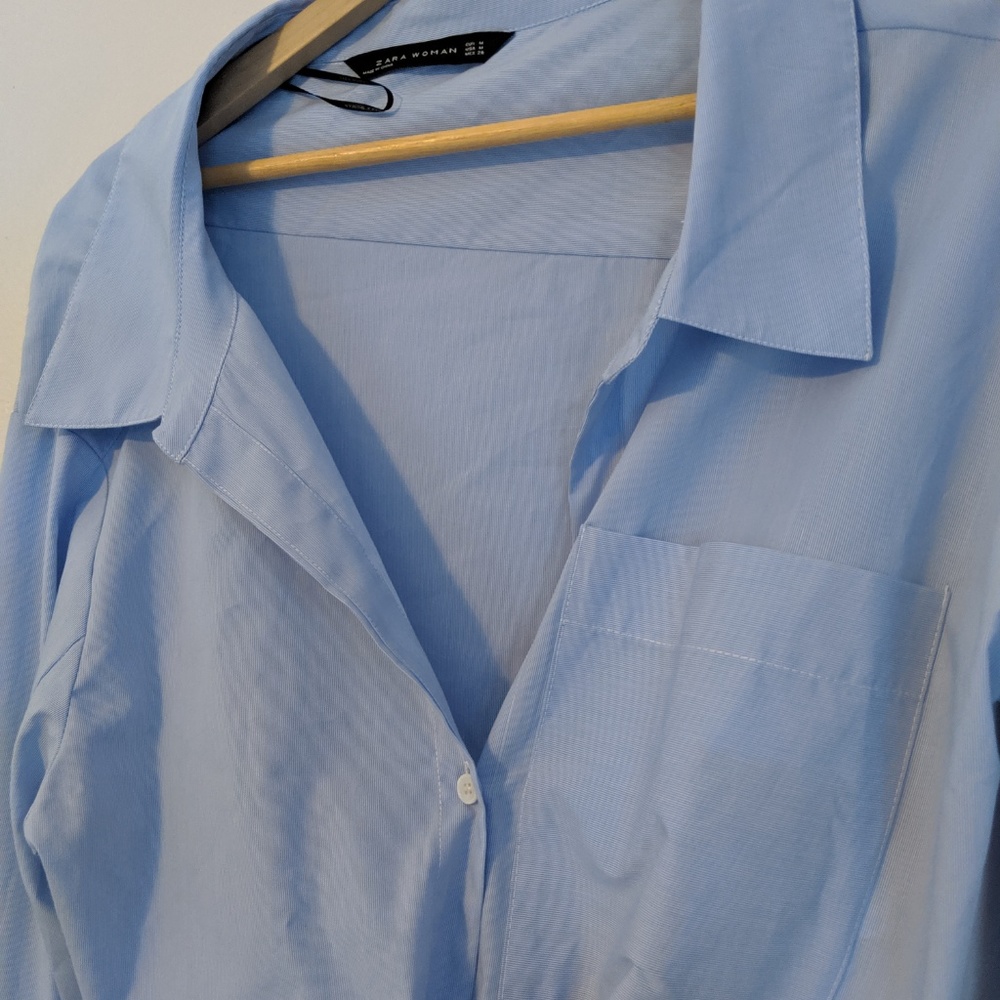 SOLD Zara Woman Light Blue Button Down - Picture 4 of 8